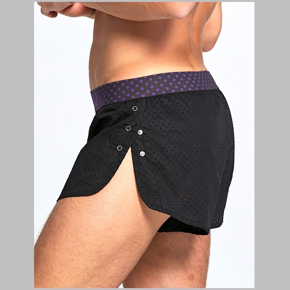 SEOBEAN MENS BLACK MESH SHORTS SIDE SPLITS WITH SNAP ATHLETIC BEACH TRUNKS - Picture 1 of 14